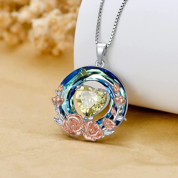 Birthstone Necklace for Women 925 Sterling Silver Birth Month Flower Nec… - Picture 1 of 15